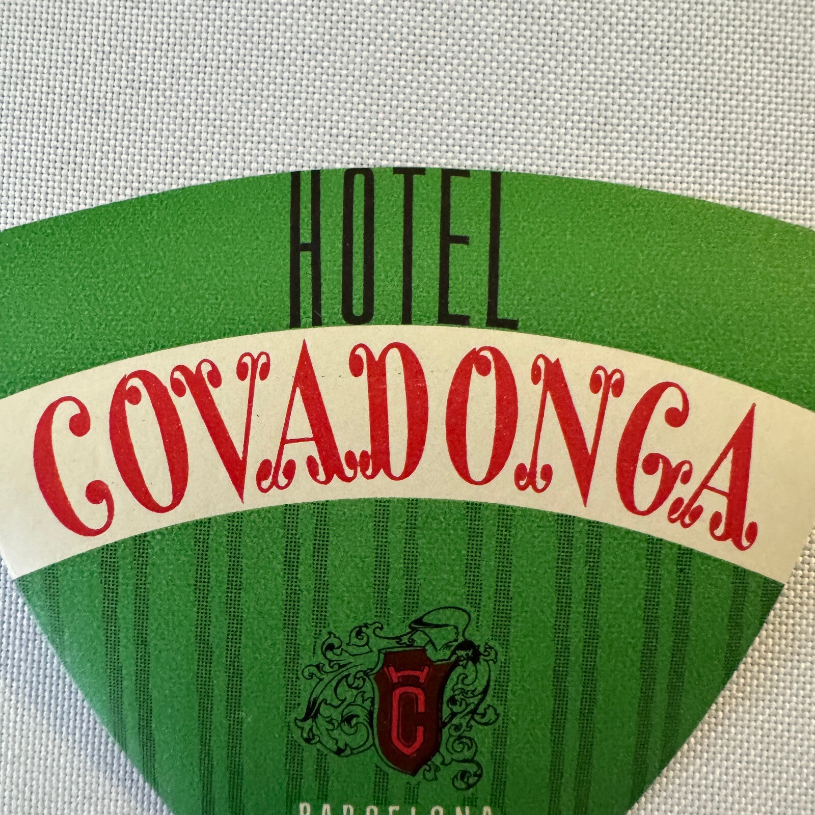 Vintage Travel Luggage Label Covadonga Barcelona Spain Spanish Espana