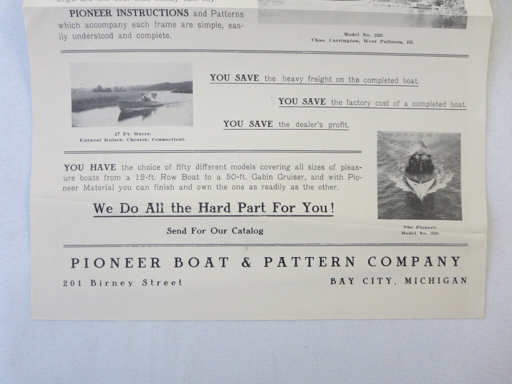 Vintage 1909 Pioneer Boat & Pattern Company Brochure Advertisement 