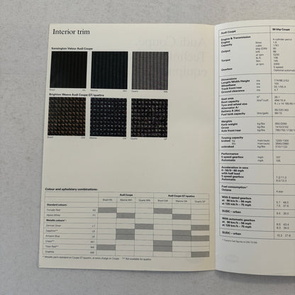 Audi Coupe Technical Specification and Color Spec Brochure Coupe Quattro GT