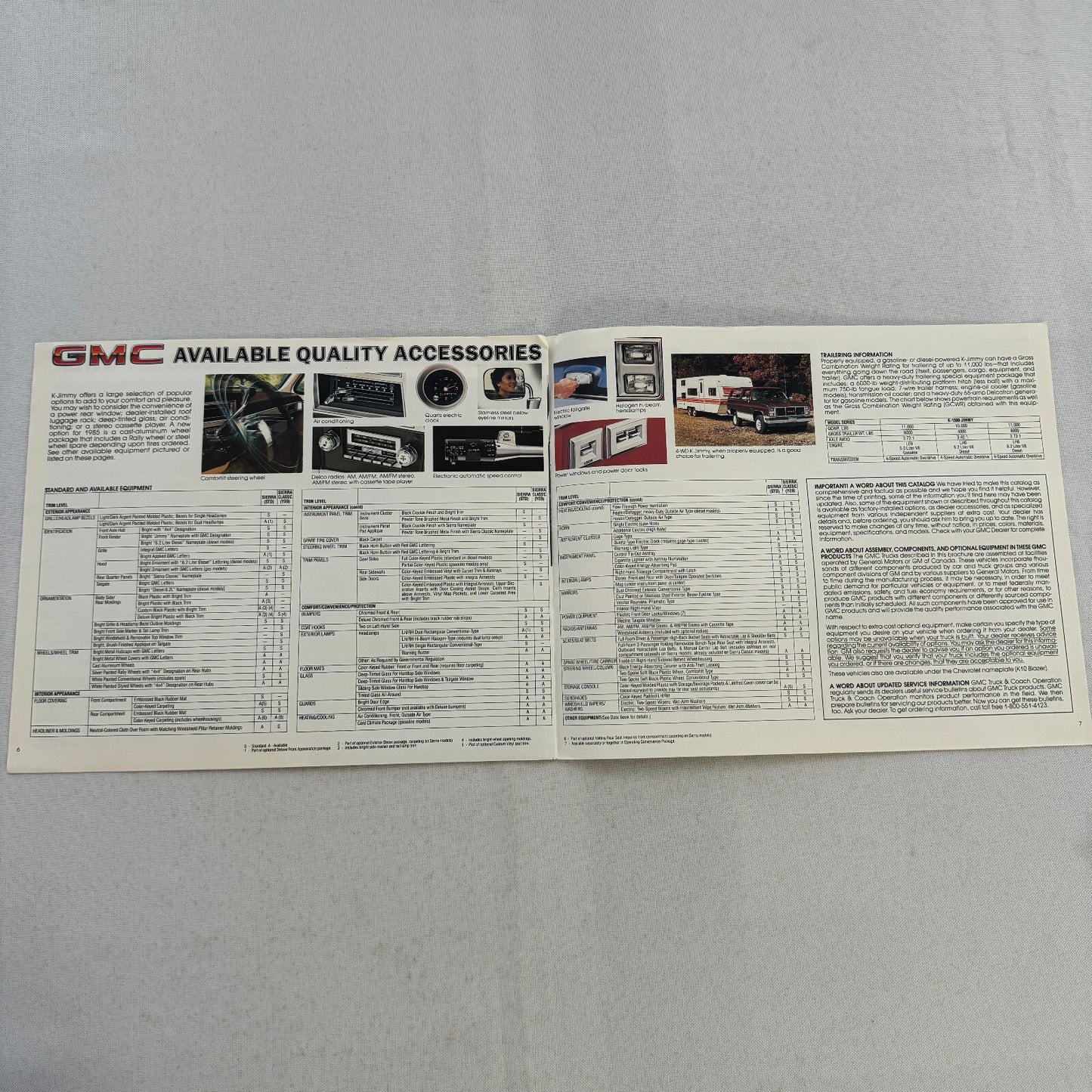 1985 GMC Full Size K Jimmy 4x4 Sales Brochure Catalog GMC K-Jimmy