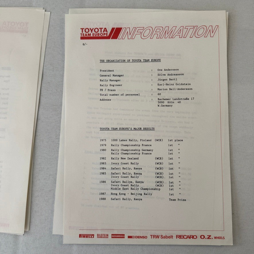 1988 Toyota Celica Rally Rallye Racing Press Kit Motorsport Race Photos Photo