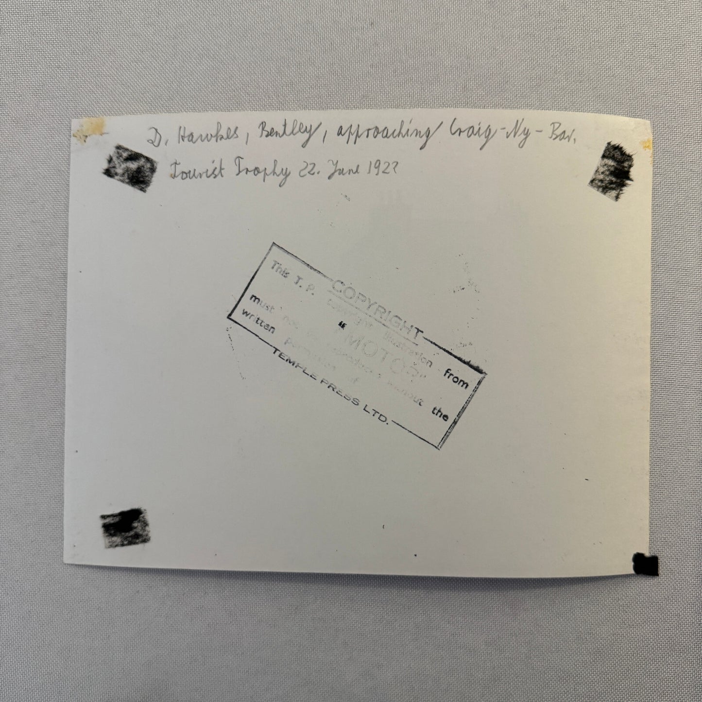 1922 Tourist Trophy TT Race Racing Photo Photograph Vintage WD Hawkes Bentley