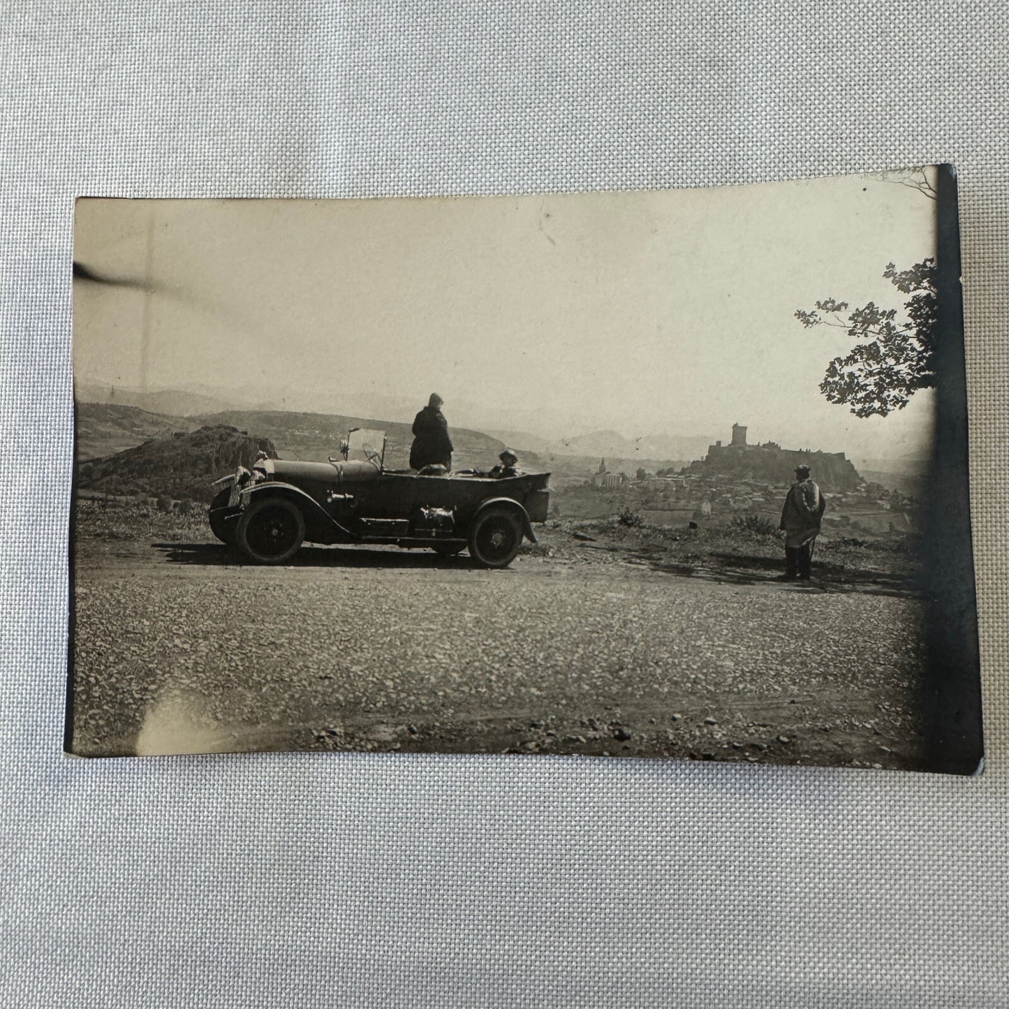 Vintage French Real Photo Postcard Post Card RPPC Automobile People Car