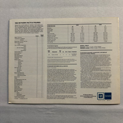 1982 Buick Skyhawk Car Sales Brochure Catalog Coupe Sedan Limited