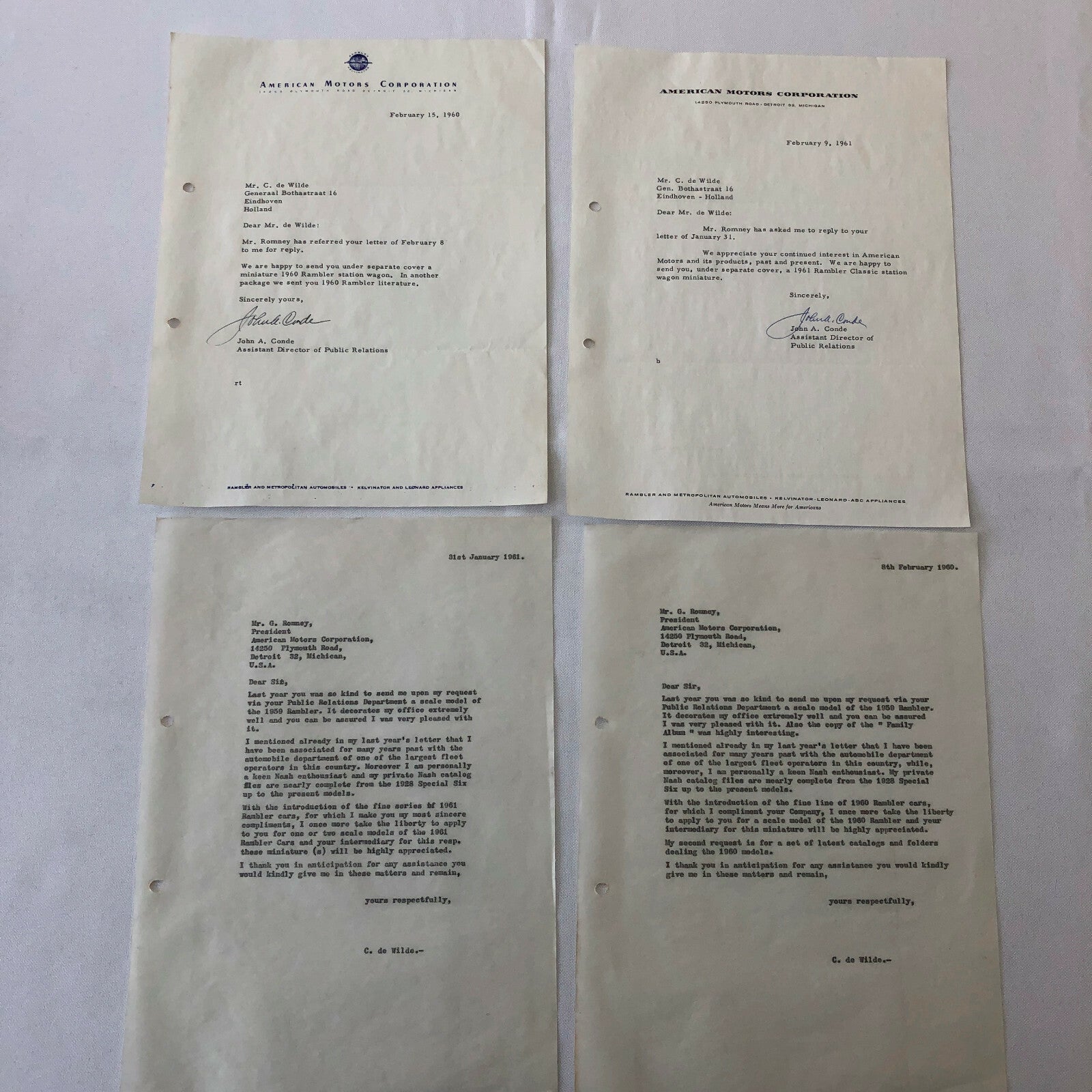 1960 - 1961 American Motors Corporation Car Letter Letterhead George Romney 