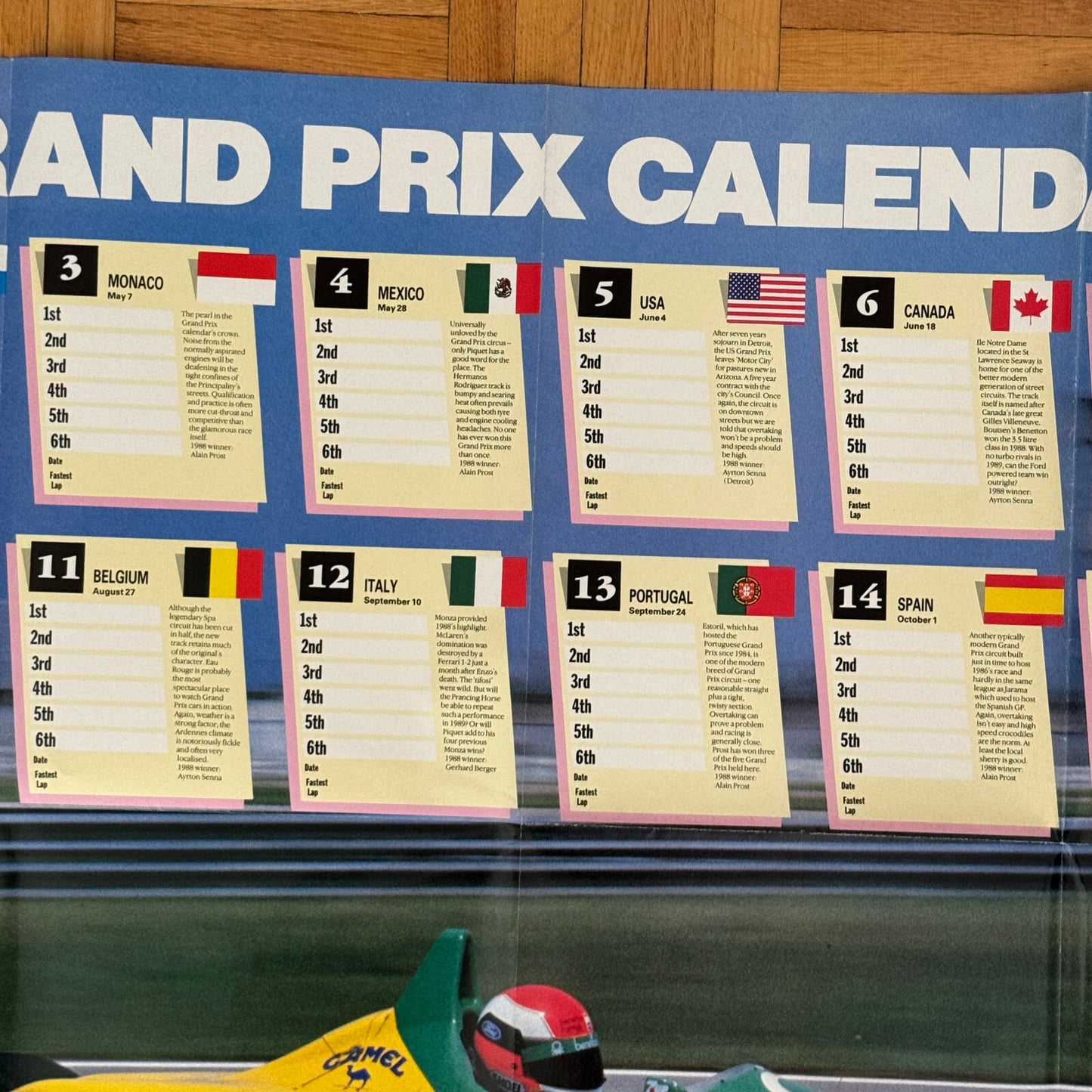 1989 Formula One Grand Prix Racing Calendar Poster Benetton Ford Car