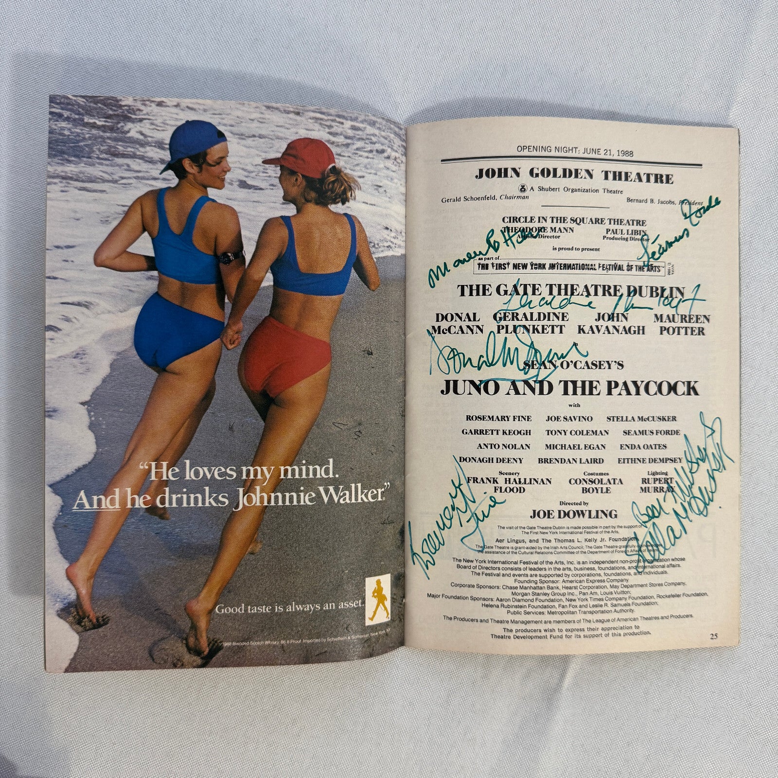 Juno and the Paycock Cast Signed Playbill 1988 Autographed Maureen Potter +