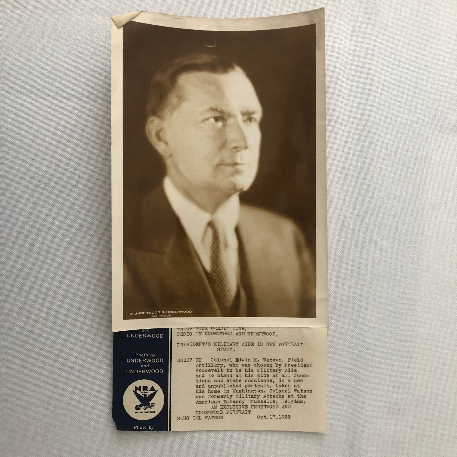 Press Photo Photograph Portrait President Franklin Roosevelt Military Aide 1933