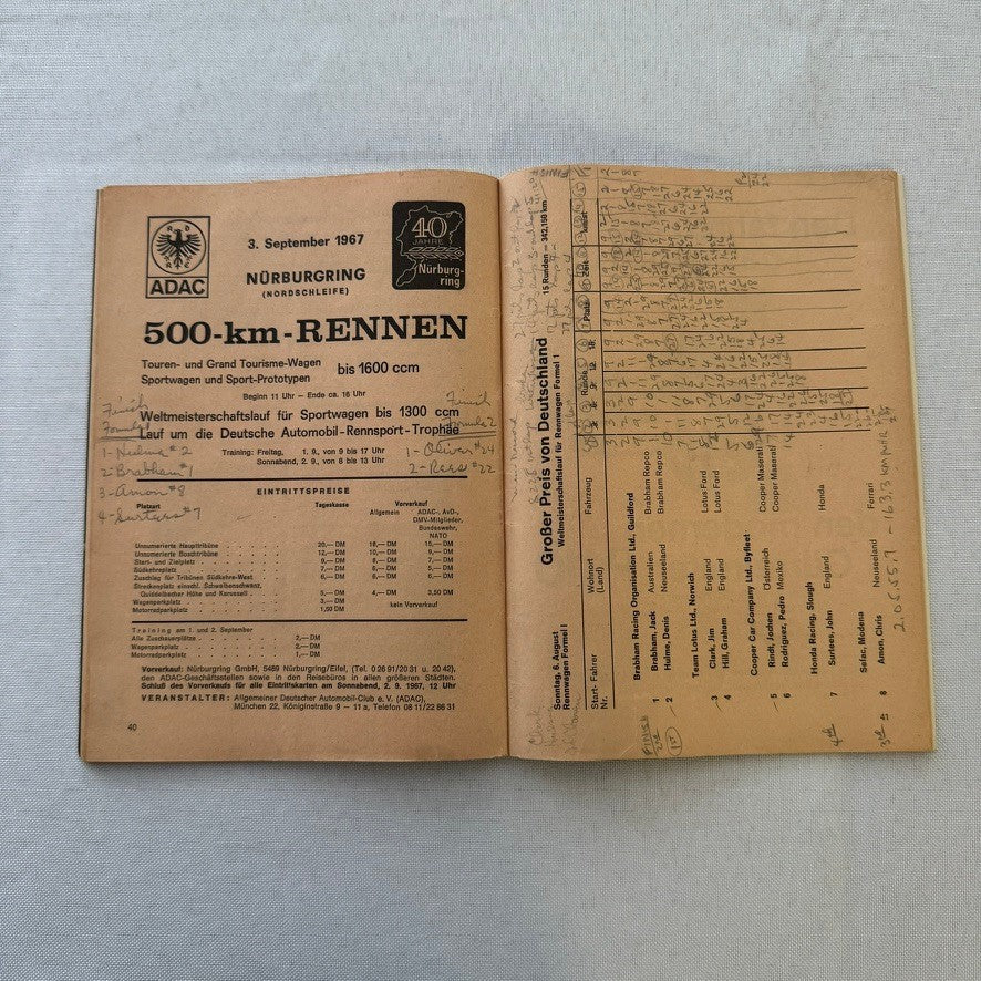 1967 AVD German Grand Prix Racing Program Motorsport Race Jim Clark Dan Gurney +