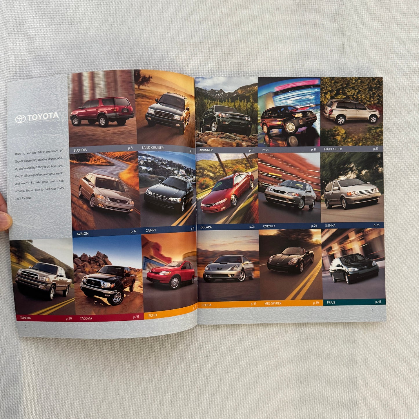 2001 Toyota Sales Brochure Catalog Tacoma Pickup Echo Celica MR2 Rav4 4Runner +