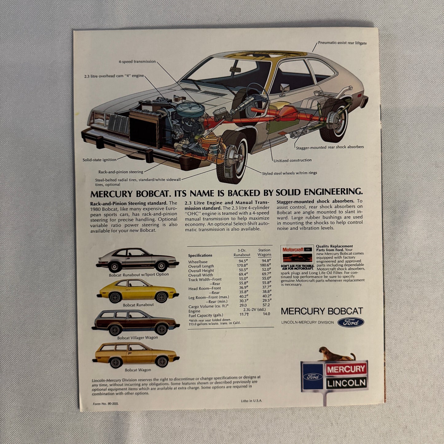 1980 Mercury Bobcat Car Sales Brochure Catalog Bobcat Runabout Villager Wagon