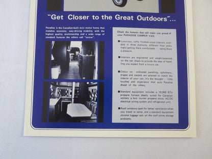 1970's Paradise Camper Van Motor Home Sales Brochure Catalog