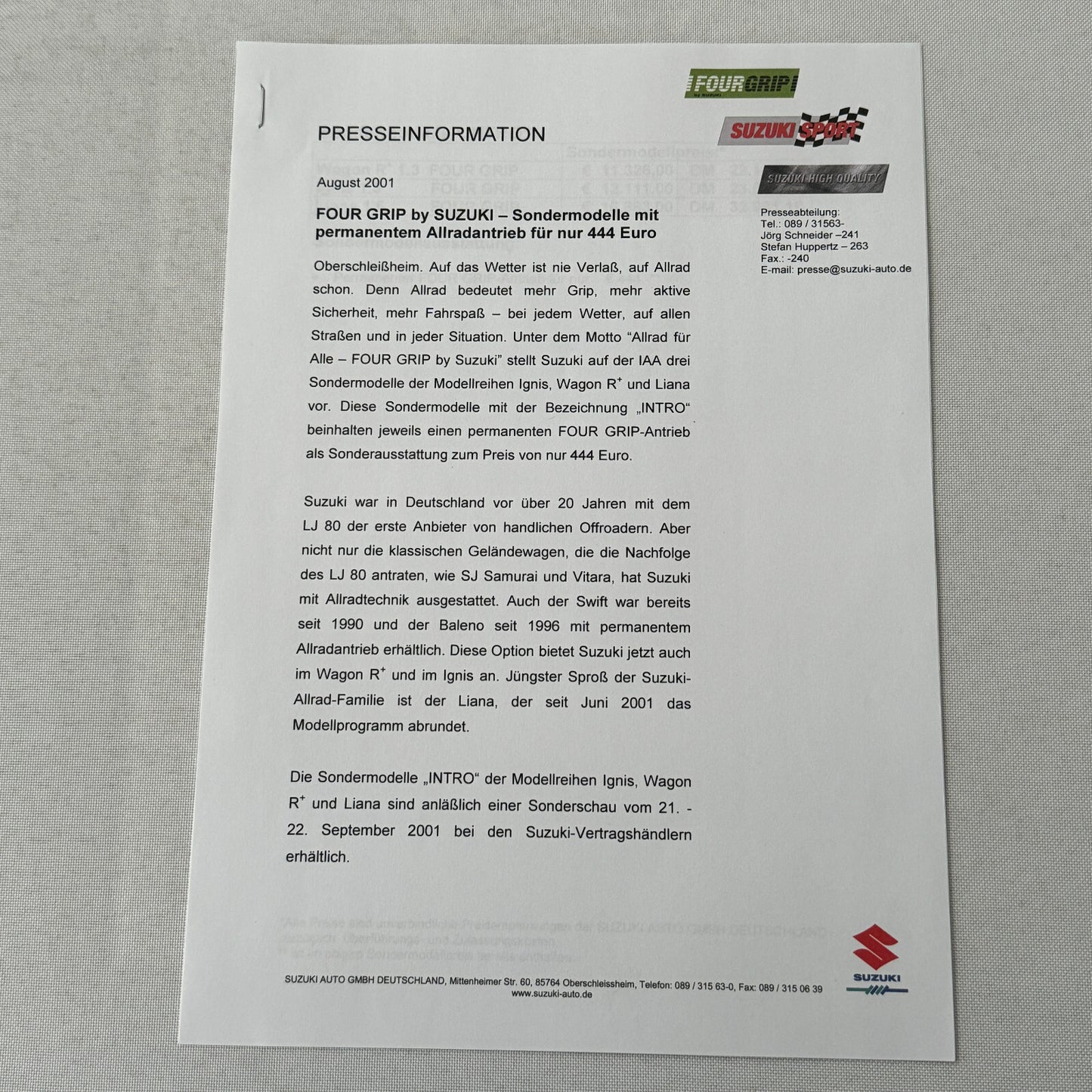 Suzuki Press Kit Vitara Ignis Rallye Racing Wagon R Liana Photos Brochure 2001