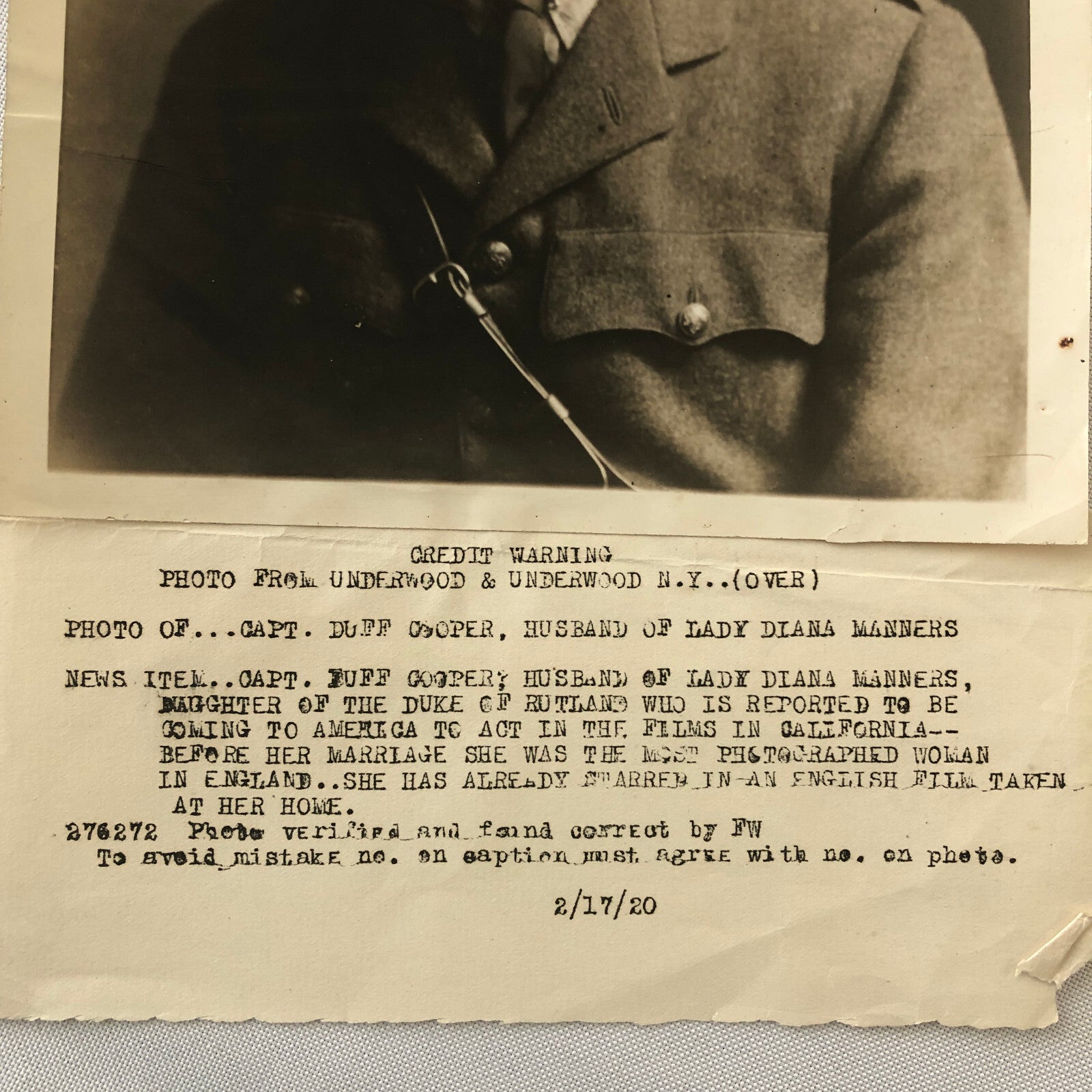 Press Photo Photograph 1920 Husband of Lady Diana Manners Film Actress Actor