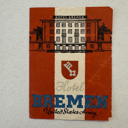 Vintage Hotel Travel Label Hotel Bremen United States Army Germany