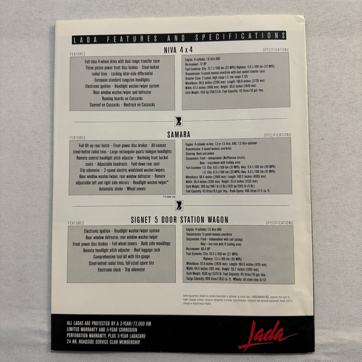 Lada Car Sales Brochure Catalog Lada Niva Samara Signet Station Wagon Vintage