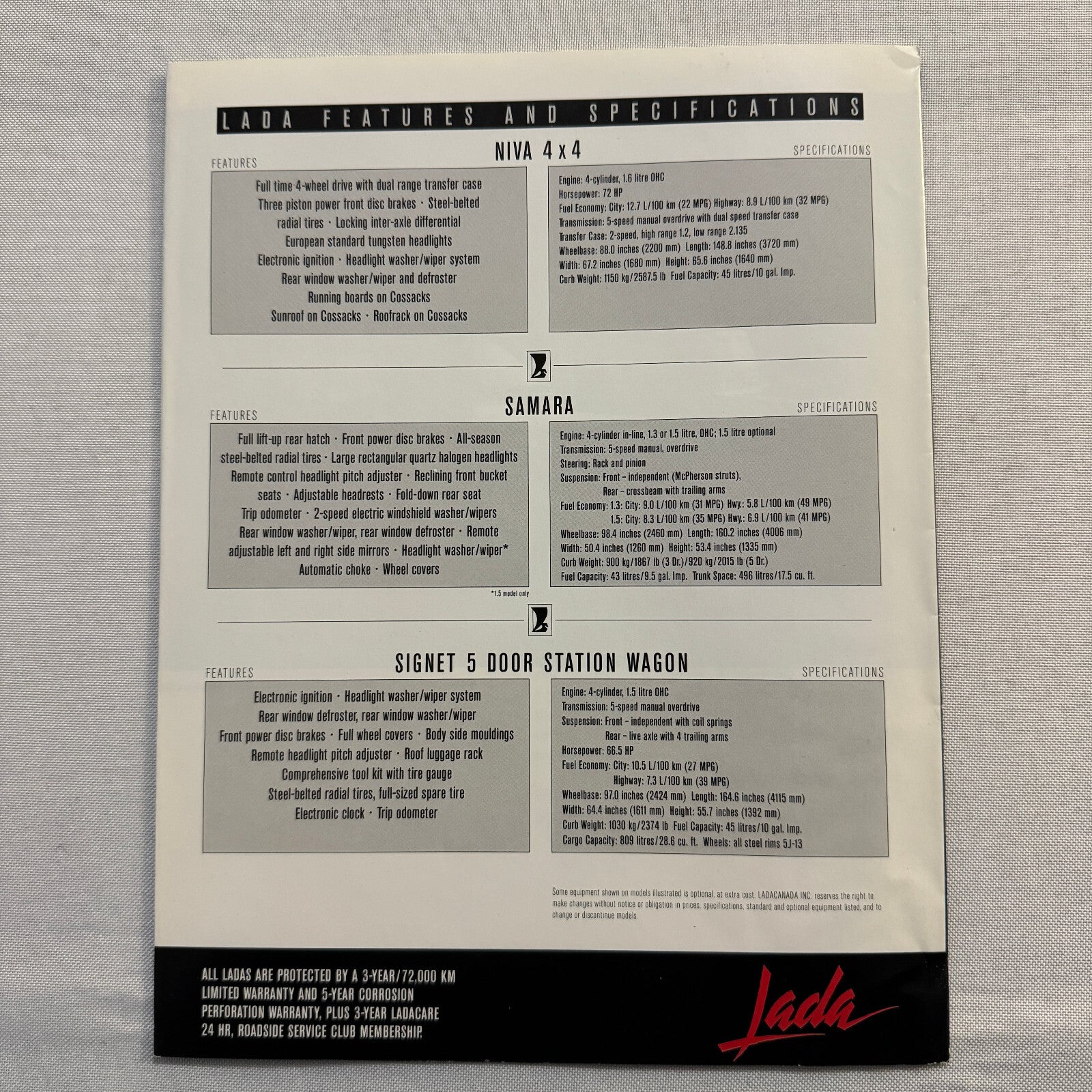 Lada Car Sales Brochure Catalog Lada Niva Samara Signet Station Wagon Vintage