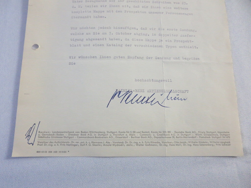 1958 Mercedes Benz Daimler Letter Letterhead Document - German Text 