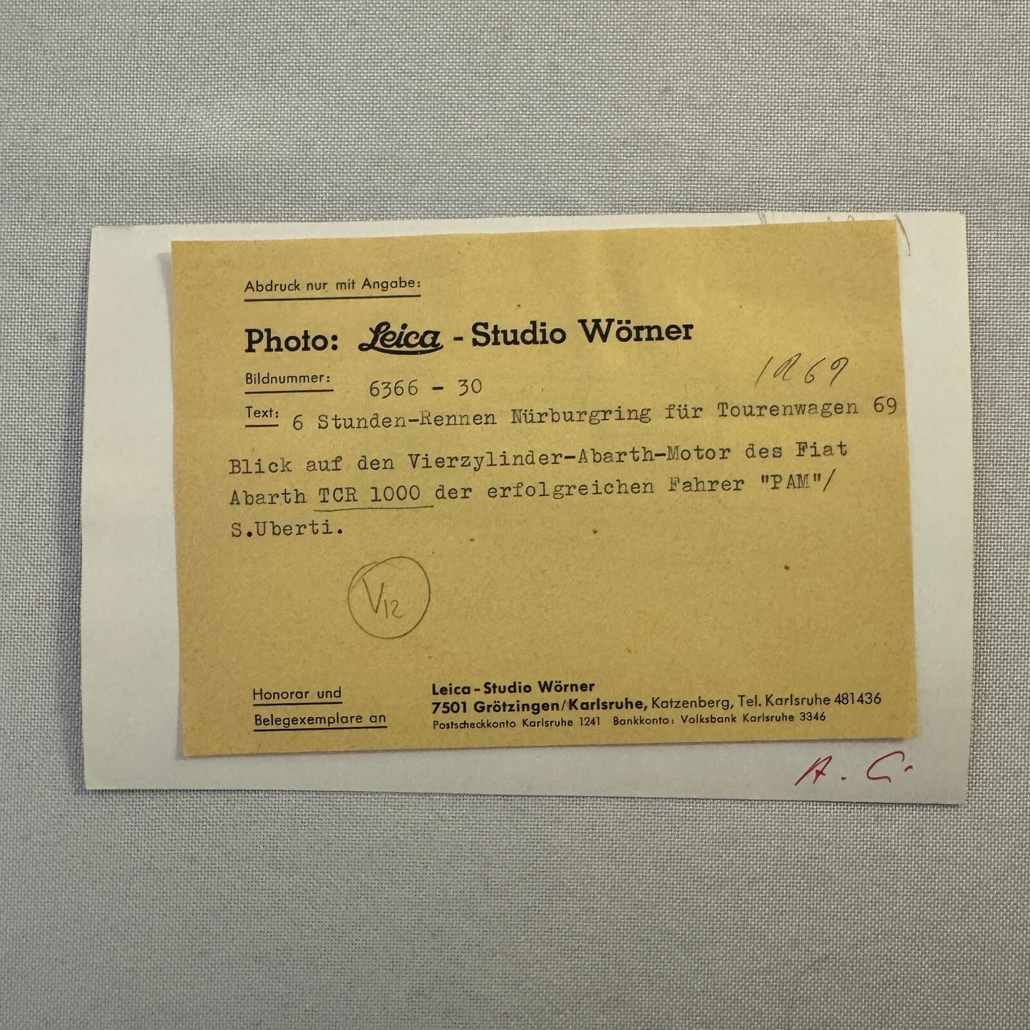 Fiat Abarth TCR 1000 Racing Car Engine Photo Photograph Print Studio Worner