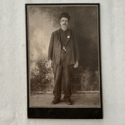 Antique Cabinet Card Photo Sheriff Lawman Badge 1890s James Mason Photograph
