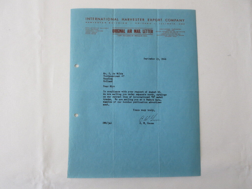 1946 - 1947 International Harvester Export Letter Letterhead Document Lot of 4