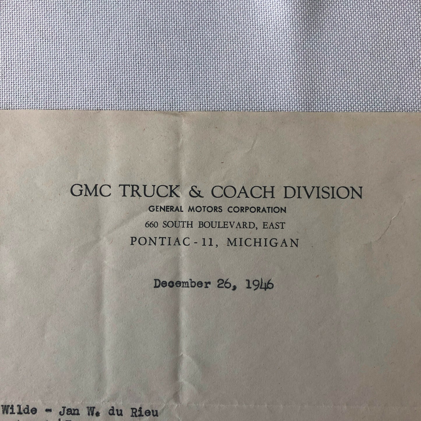 1945 - 1946 GMC Truck and Coach Letter Letterhead Document 