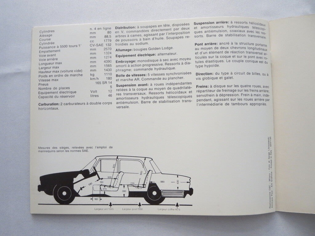 Vintage Alfa Romeo 1750 Sedan Sales Brochure Catalog - FRENCH TEXT 