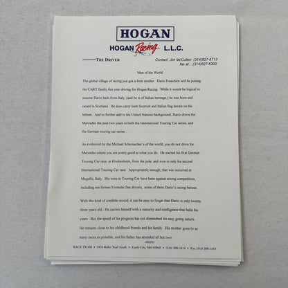 Hogan Racing PPG CART Dario Franchitti Reynard Mercedes Car Racing Press Kit