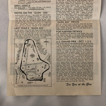Vintage Watkins Glen Sports Car Road Race Poster Cobra Ferrari 250 SCCA