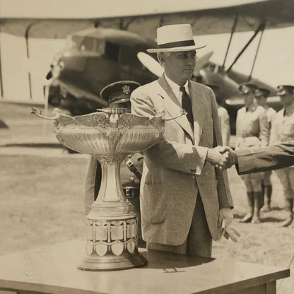 Press Photo Photograph Air Corps Officer Receives Trophy Aviator Pilot Military