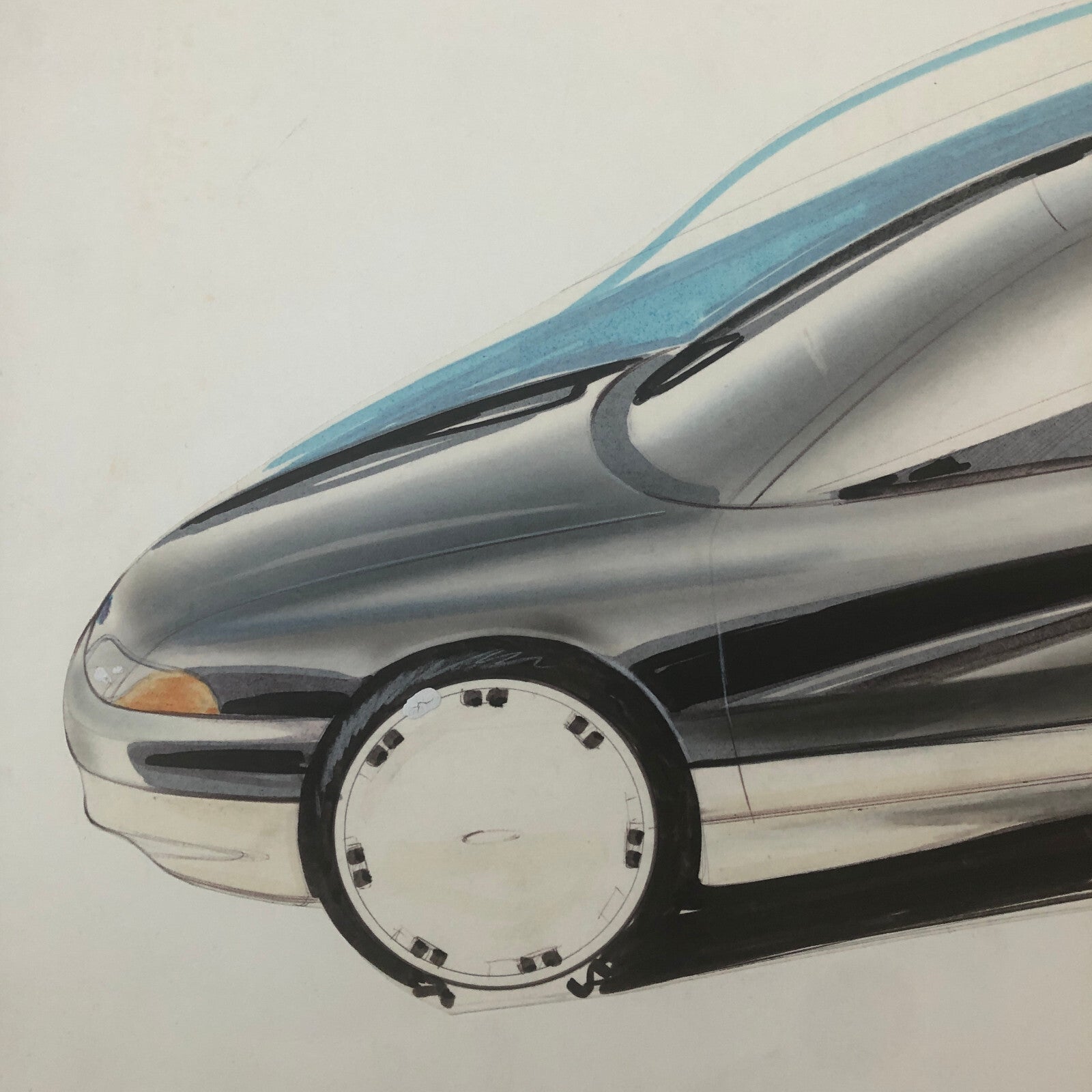 Vintage Concept Car Styling Art Design Illustration Lot of 2x Signed 1984 Ford