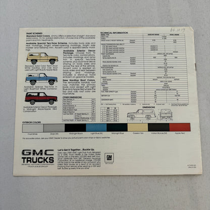 1985 GMC Full Size K Jimmy 4x4 Sales Brochure Catalog GMC K-Jimmy