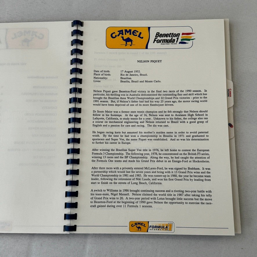 Camel Formula One Racing Press Kit Brochure Nelson Piquet Nigel Mansell 1991