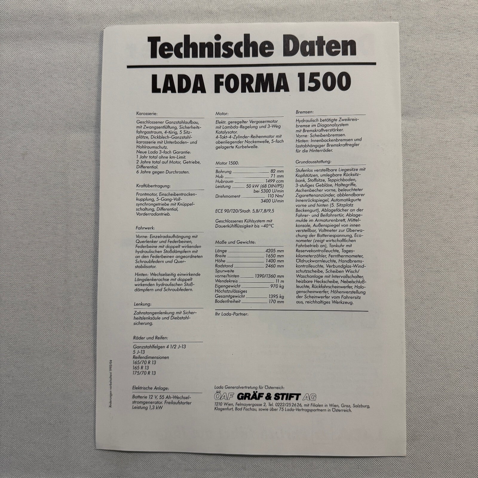 Lada Forma 1500 Car Sales Brochure Catalog Advertising German Text European