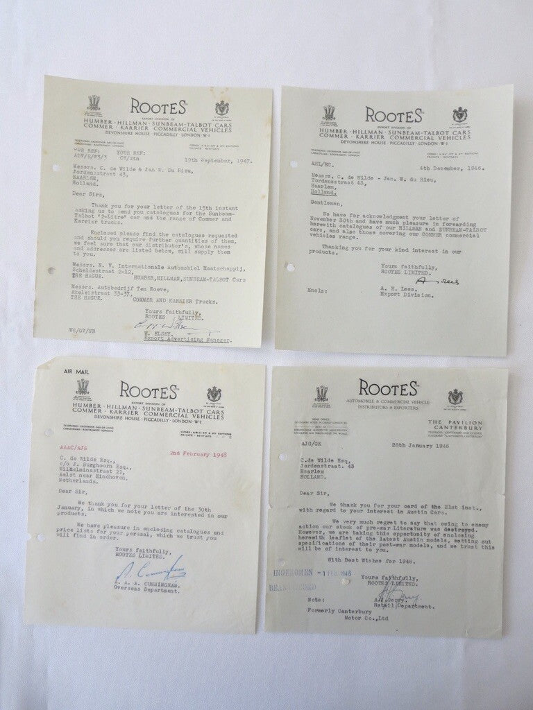 1939 - 1956 Rootes Letter Letterhead Document Lot of 21 Sunbeam Talbot Hillman +