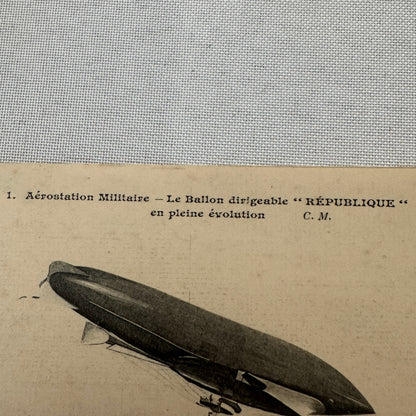 Vintage Zeppelin Airship Dirigible Postcard Post Card French Republique Military