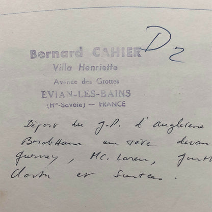 Vintage Grand Prix Car Racing Photo Photograph - Dan Gurney + Bernard Cahier 