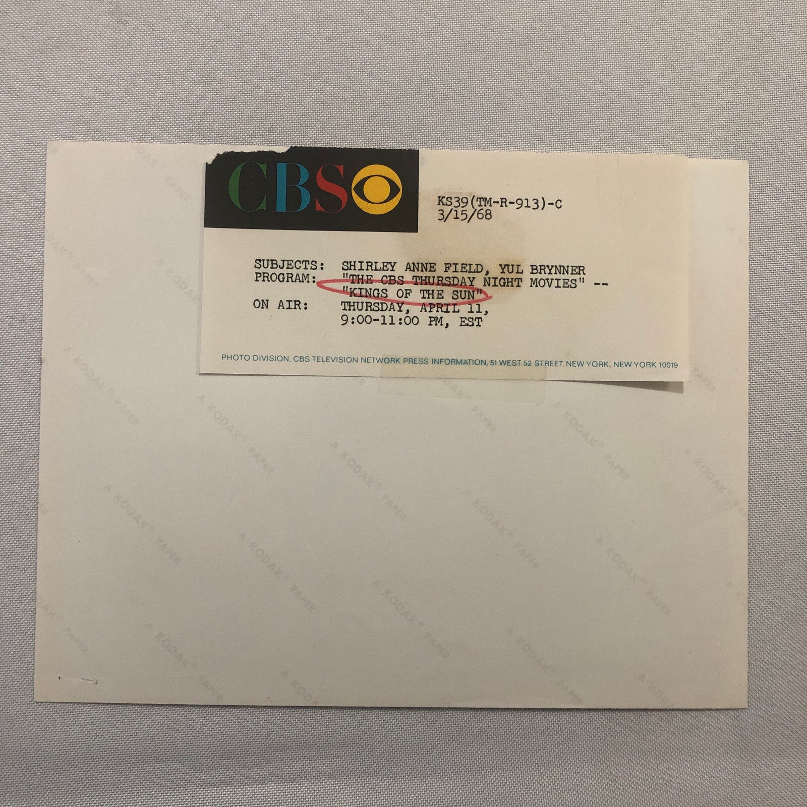 Yul Brynner Shirley Ann Field Kings of the Sun Movie Photo Photograph CBS TV