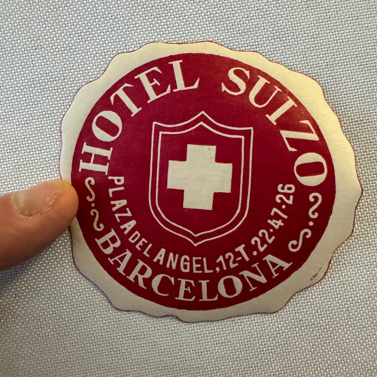 Vintage Hotel Travel Luggage Label Hotel Suizo Barcelona Spain Espana Spanish