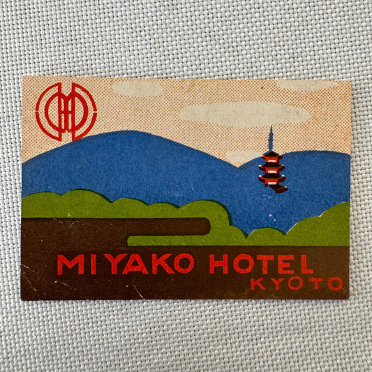 Vintage Hotel Travel Luggage Label Koyoto Japan The Miyako Hotel Japanese