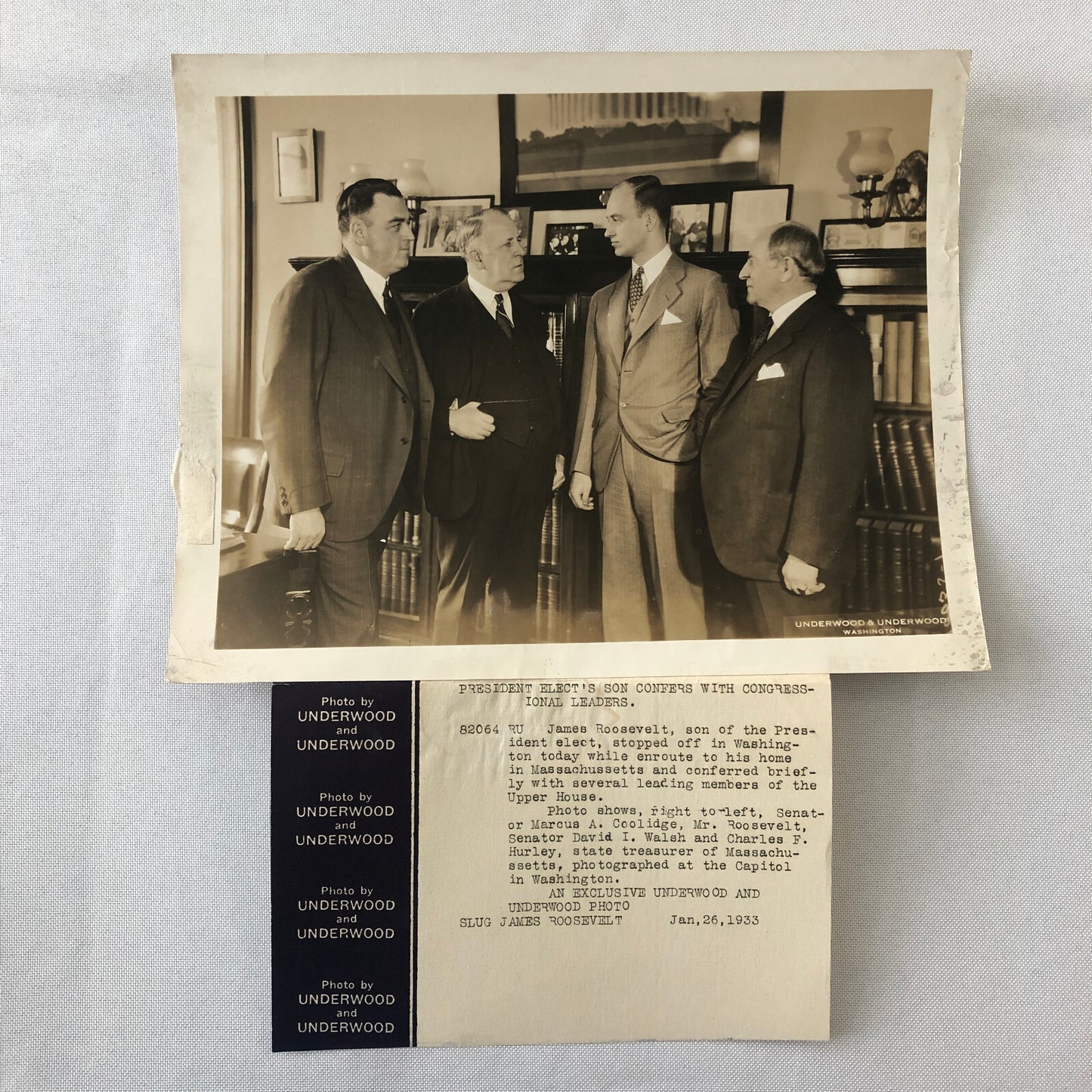 Press Photo Photograph President Franklin Roosevelt Son James with Senators 1933