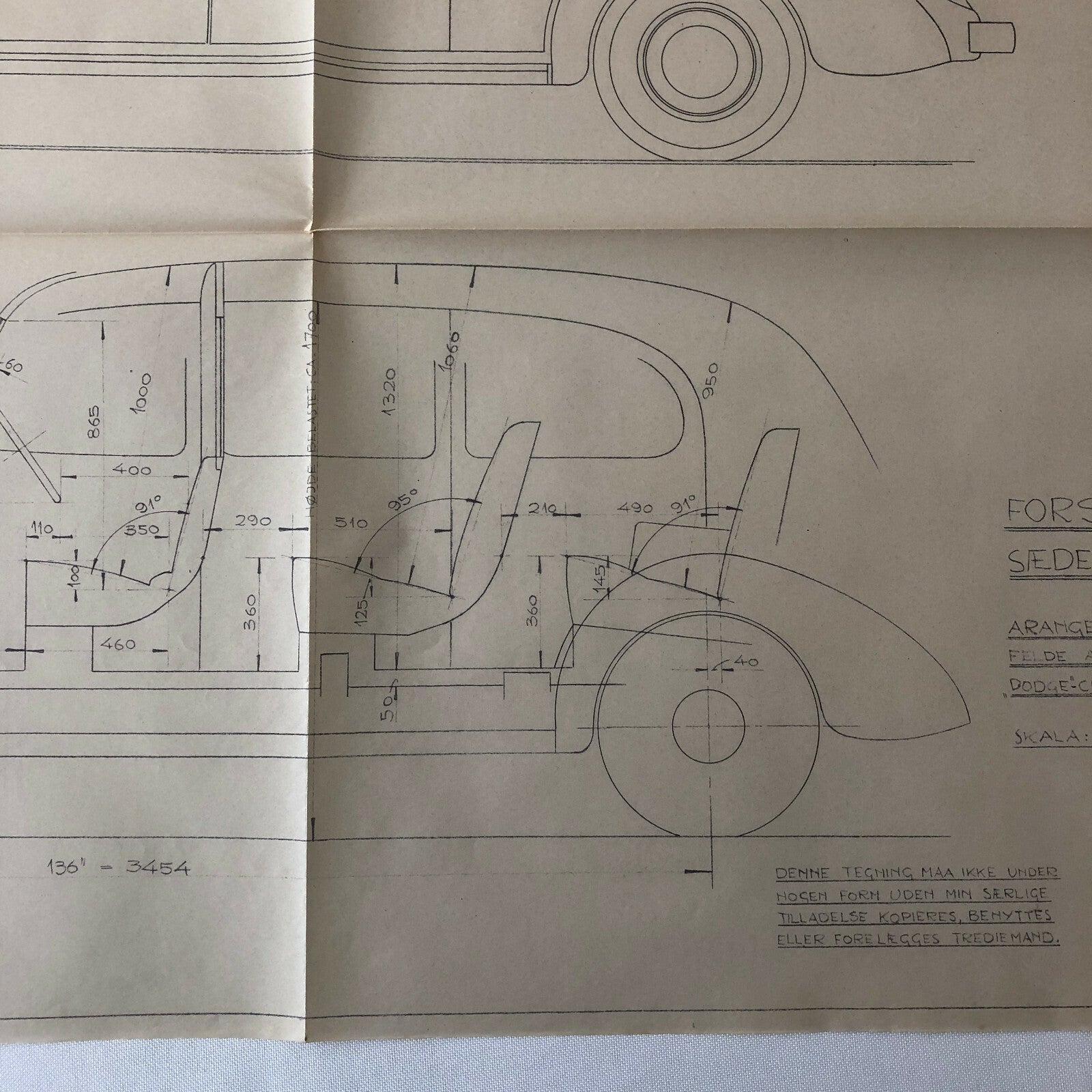 1937 Coachbuilder Car Design Blueprint Rendering Blue Print 6 Door Limousine 