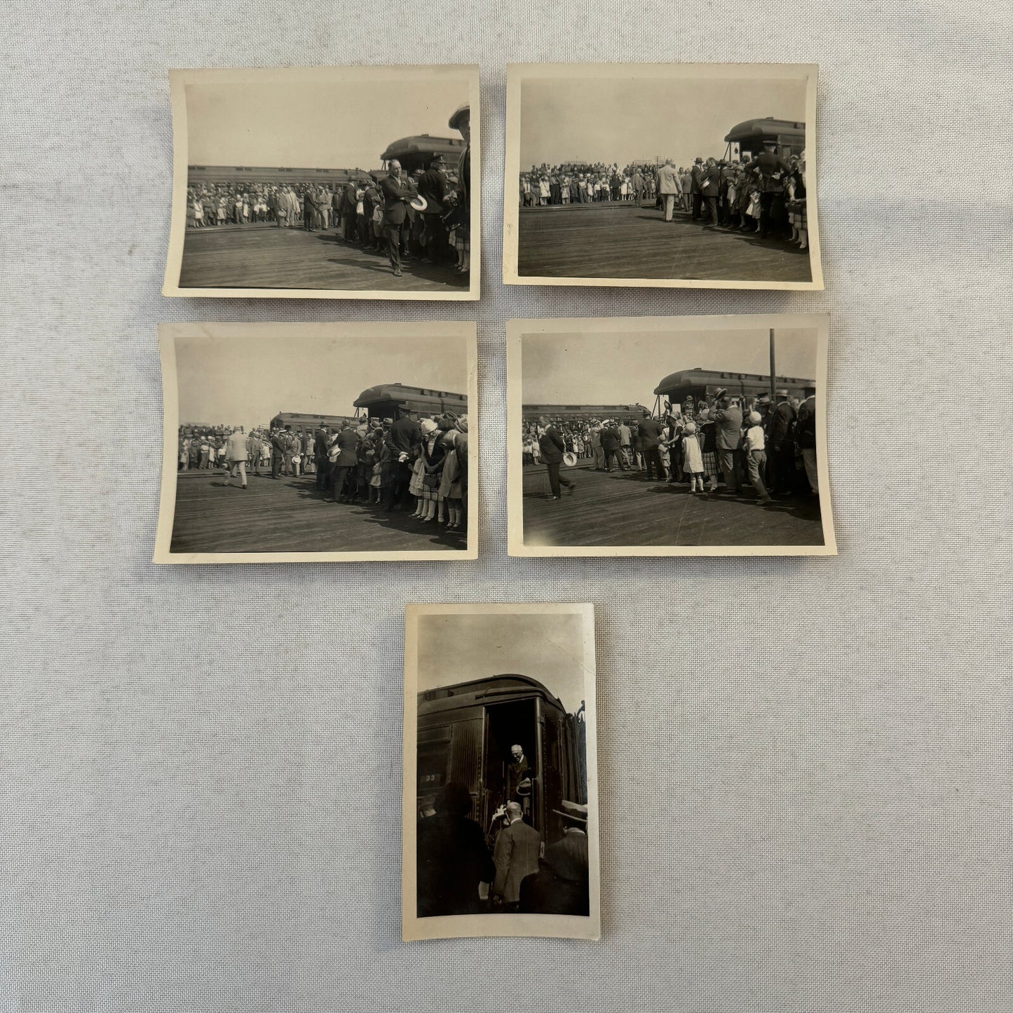 Vintage Photo Photograph Lot 5x Crowd of People around Trains