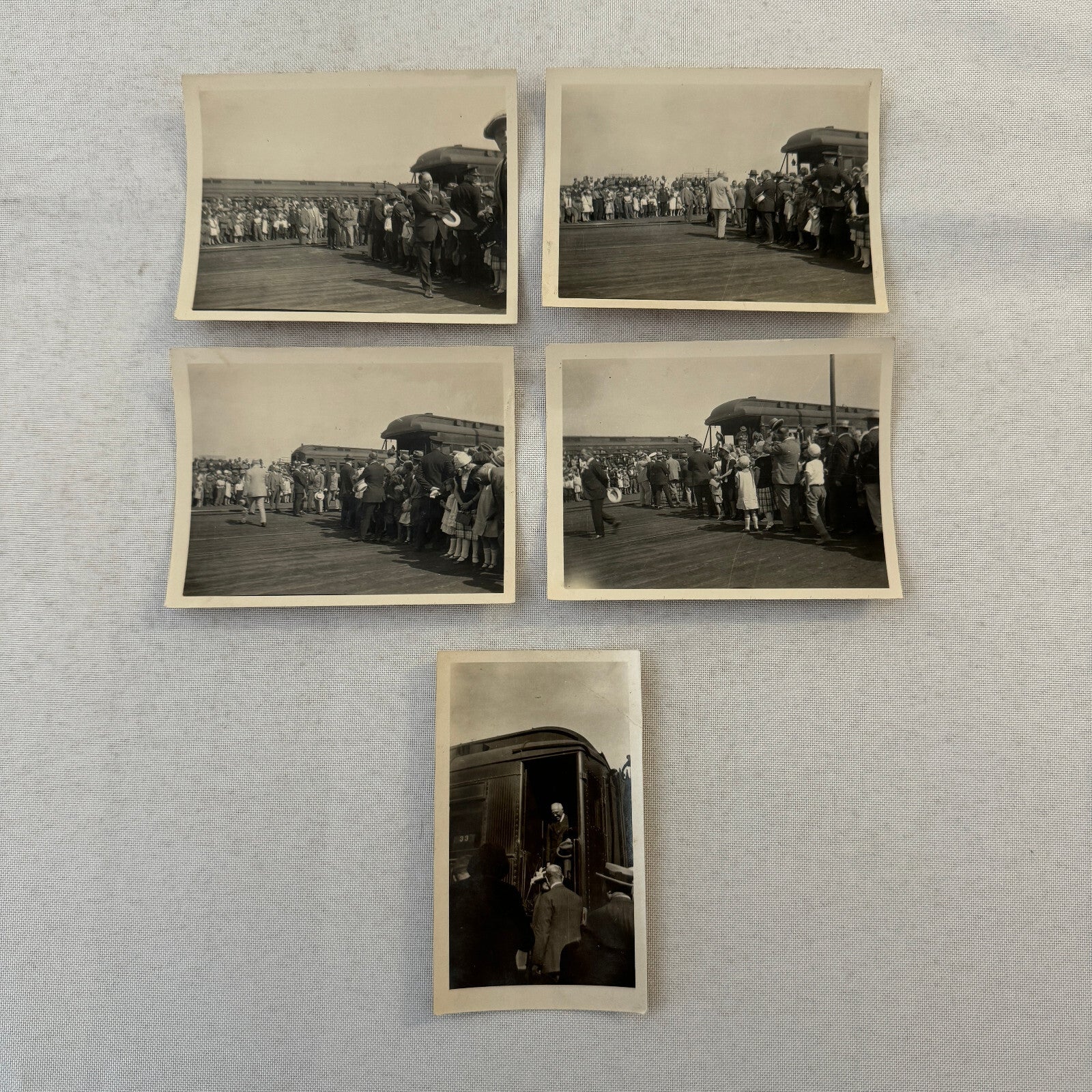 Vintage Photo Photograph Lot 5x Crowd of People around Trains