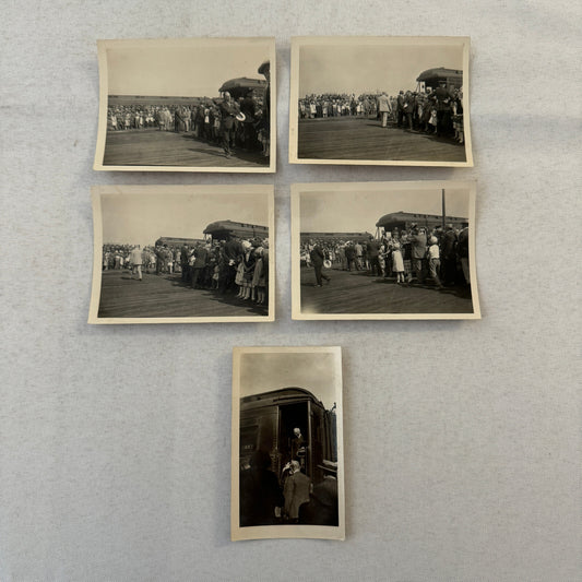 Vintage Photo Photograph Lot 5x Crowd of People around Trains