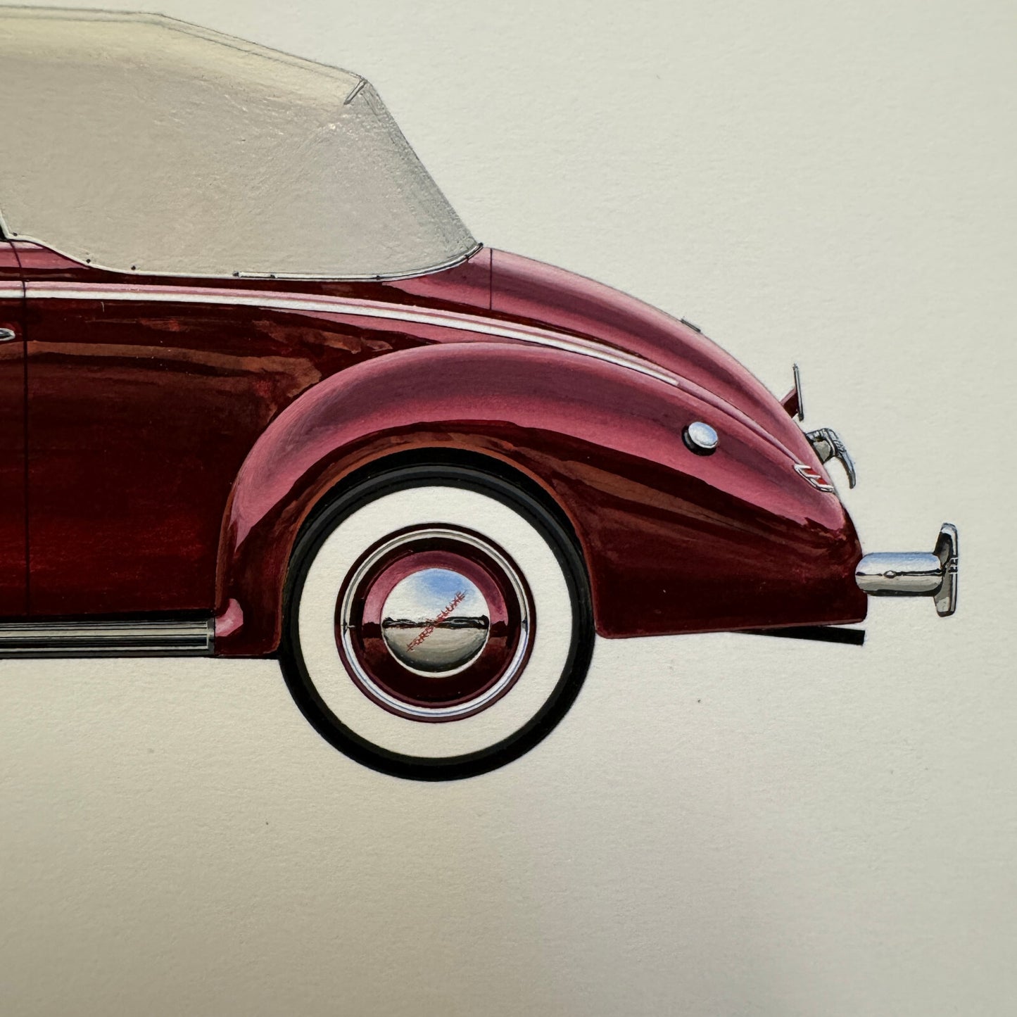 1940 Ford Type 66 Deluxe Convertible Car Illustration Art Drawing Hand Drawn