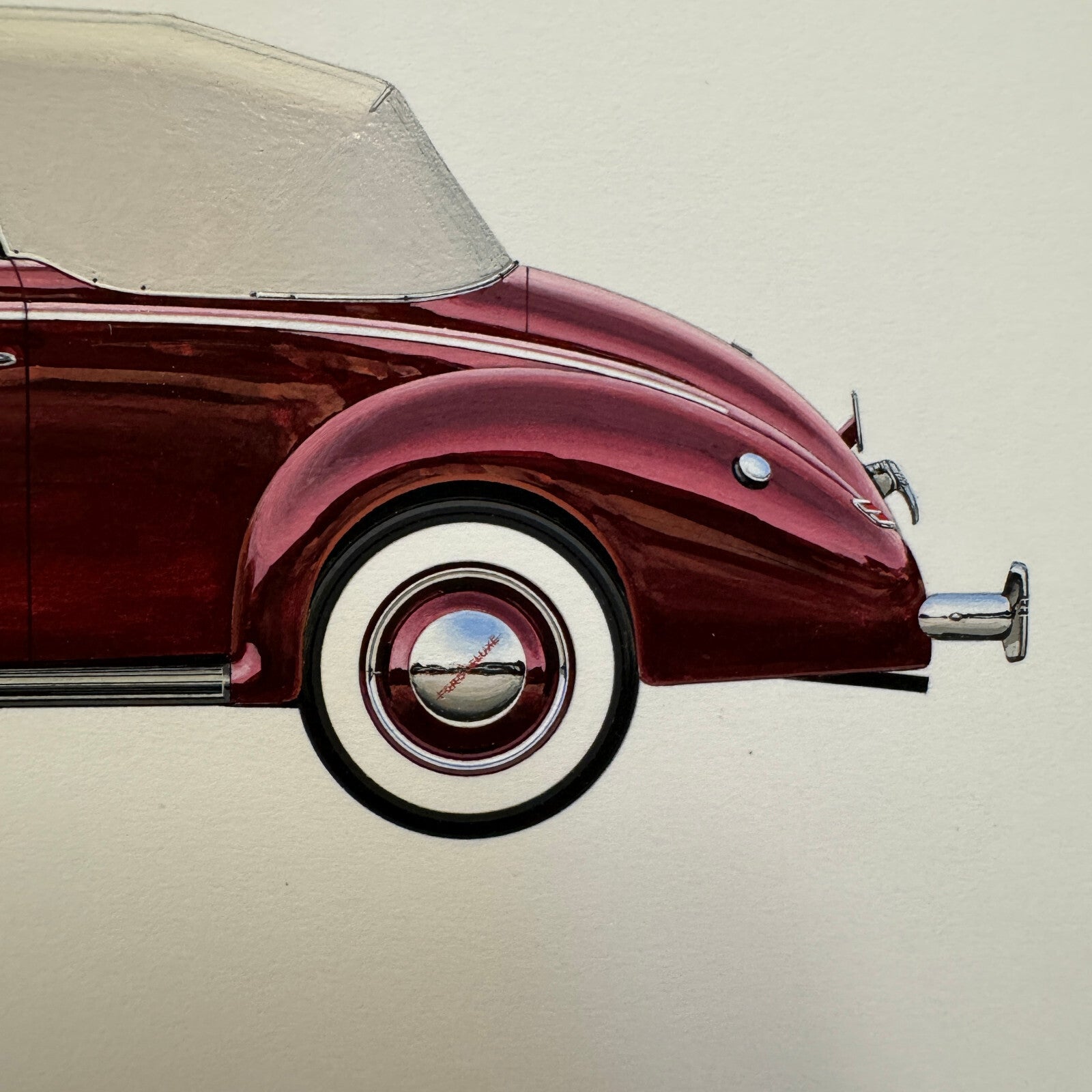 1940 Ford Type 66 Deluxe Convertible Car Illustration Art Drawing Hand Drawn