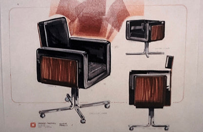 35MM Vintage Photo Slide Product Design Sketch of Executive Office Chair 1970s