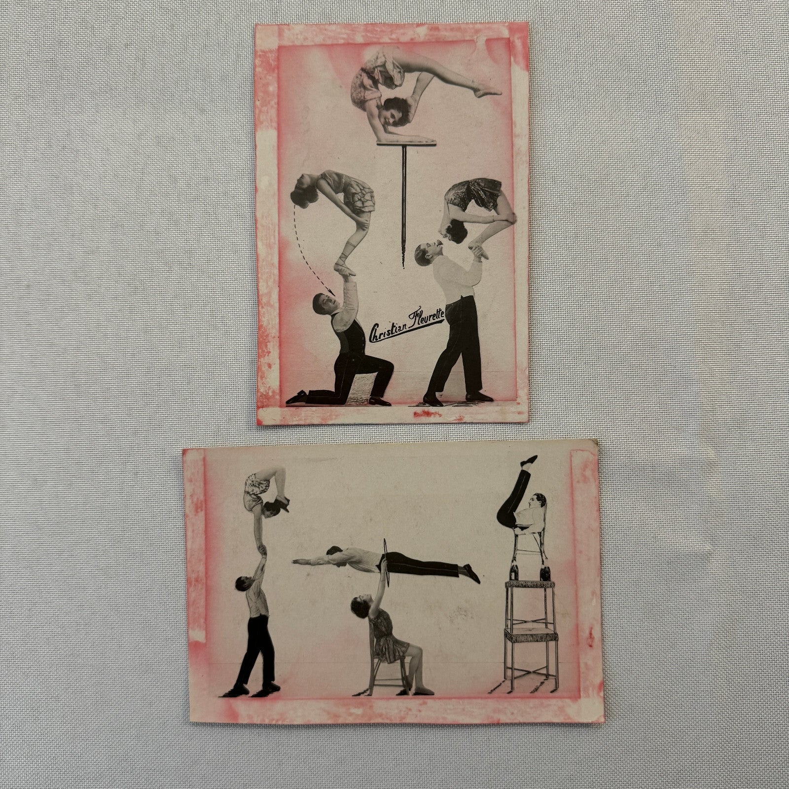 Vintage CIrcus Balancing Act Advertising Card Lot of 2 Christian & Fleurette