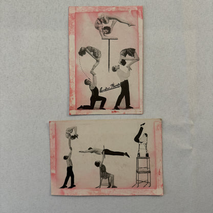 Vintage CIrcus Balancing Act Advertising Card Lot of 2 Christian & Fleurette